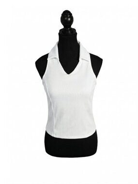 NWT | White Ribbed Padded Collared V-Neck Racerback Athletic Tank Top | XL